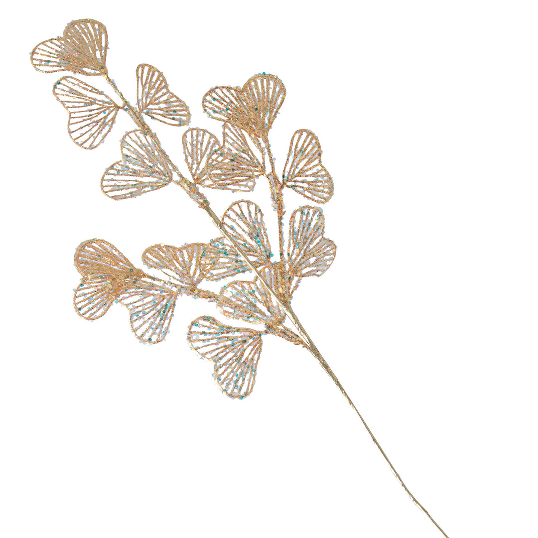 Champagne Sequin Heart Coral Leaf Spray - 73cm (L)