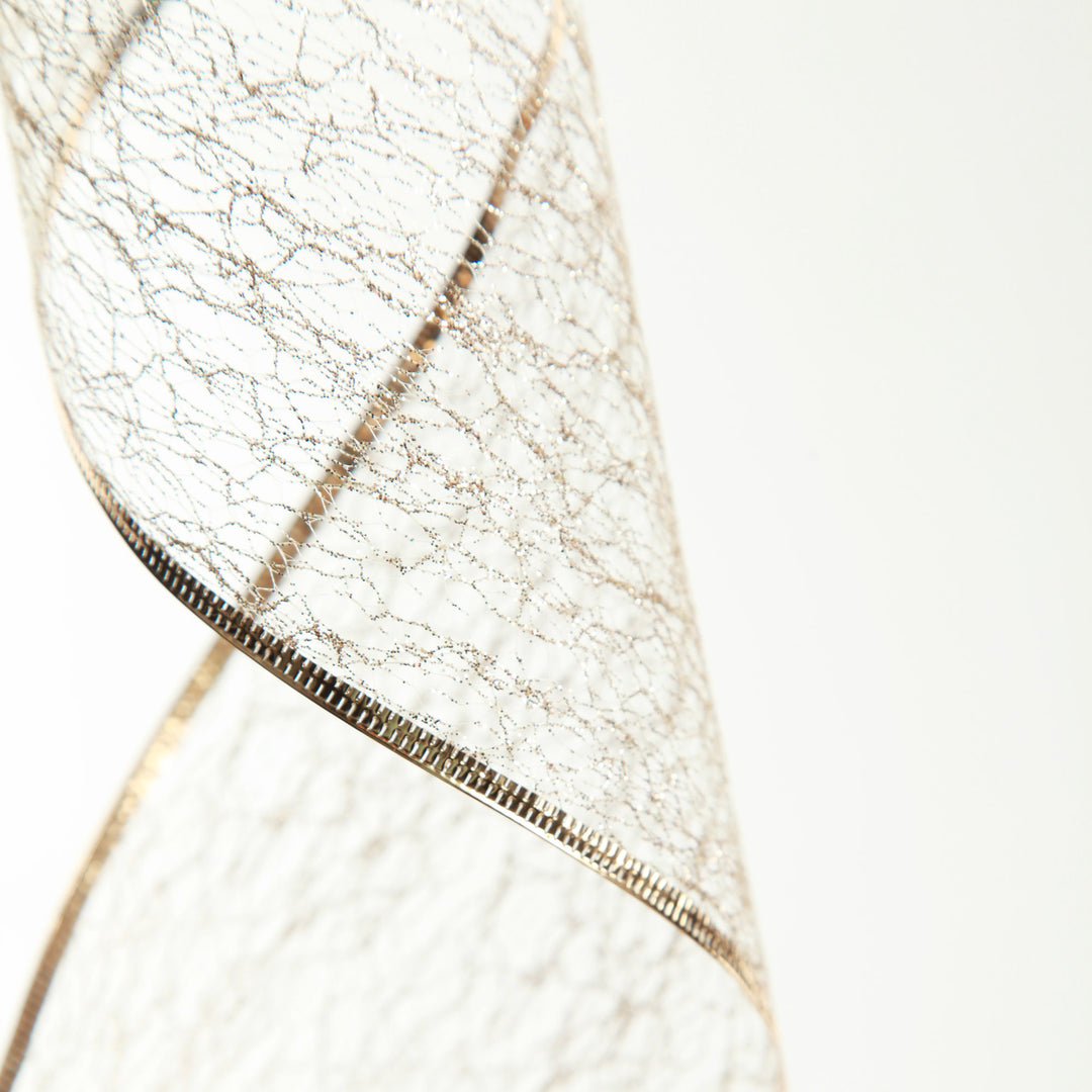 Champagne Spider Mesh Wired Christmas Ribbon Garland