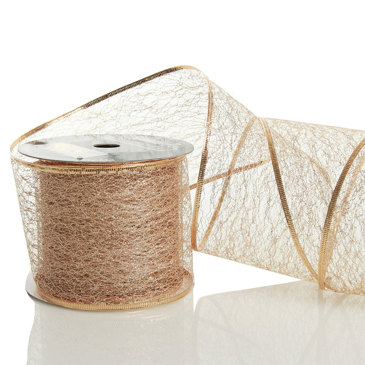 Champagne Spider Mesh Wired Christmas Ribbon Garland