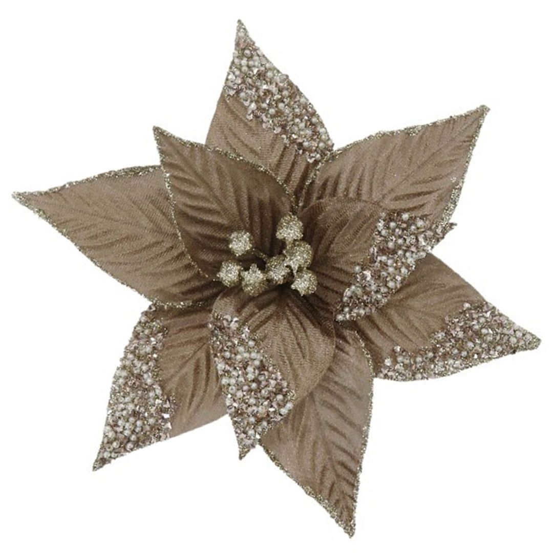 Champagne Tan Poinsettia Flower Clip with Glitter Petals