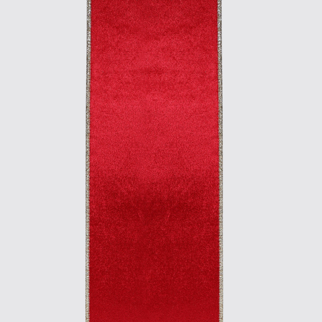 Red Velvet Champagne Glitter Wired Ribbon - 10cm x 10m