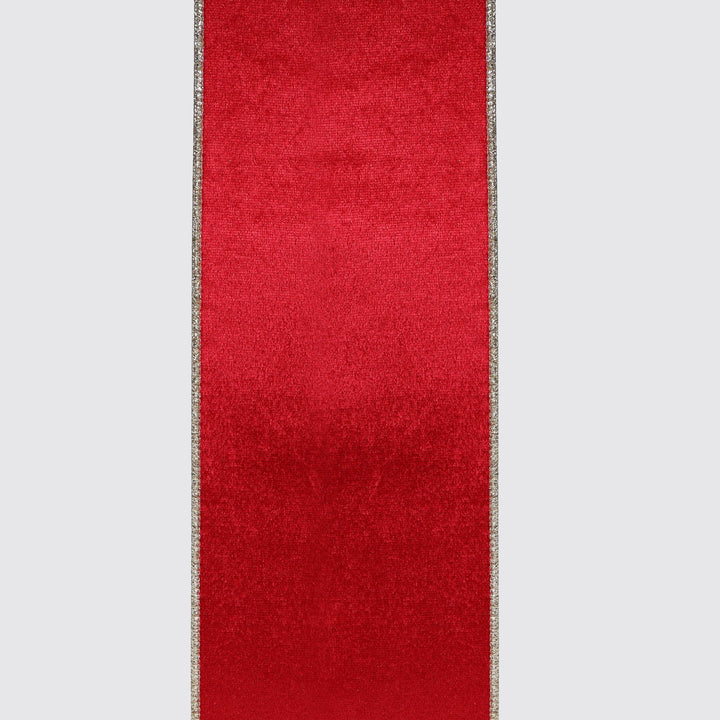 Red Velvet Champagne Glitter Wired Ribbon - 10cm x 10m