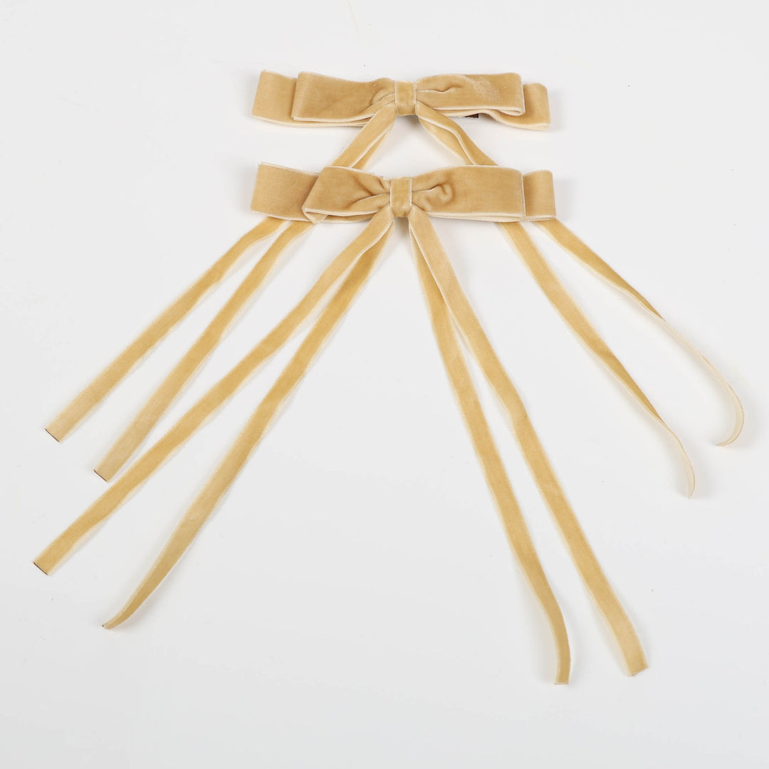 Champagne Velvet Bow 15cm (W)- Set of 2