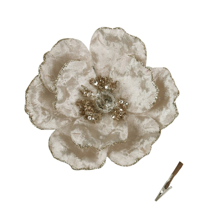 Champagne Velvet Magnolia Flower Clip 14cm