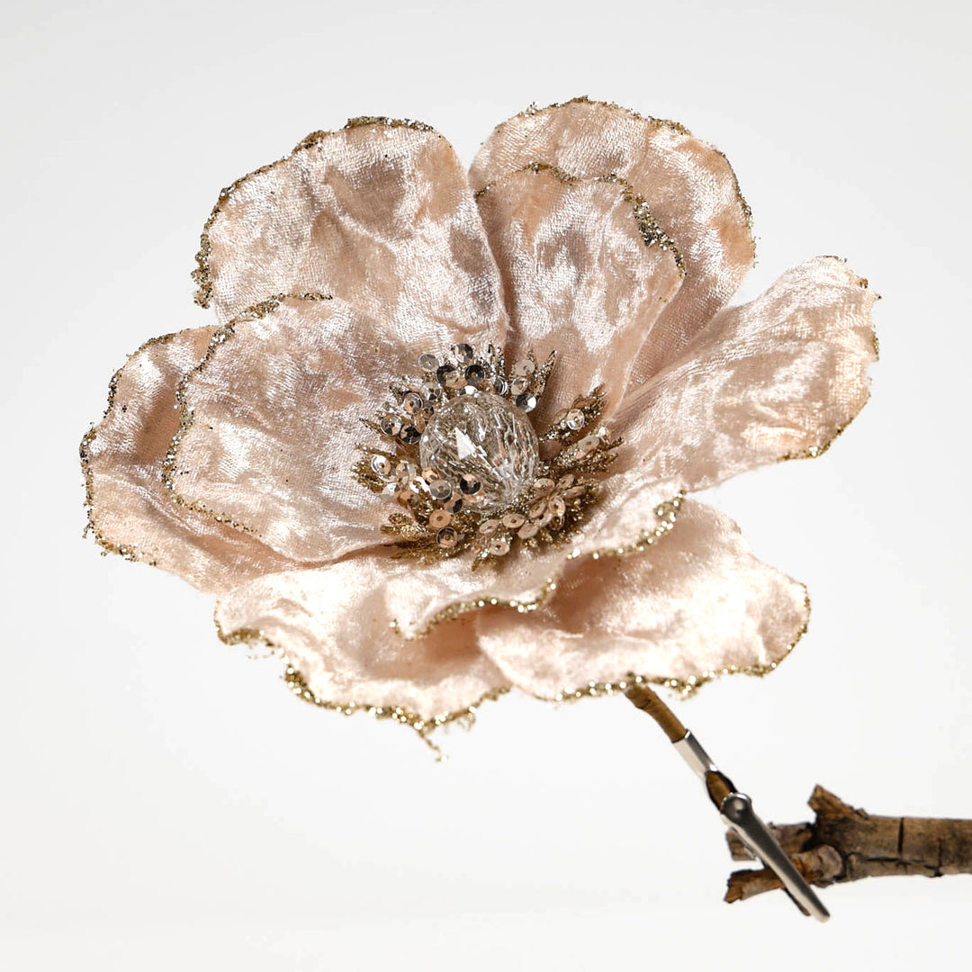 Champagne Velvet Magnolia Flower Clip 14cm