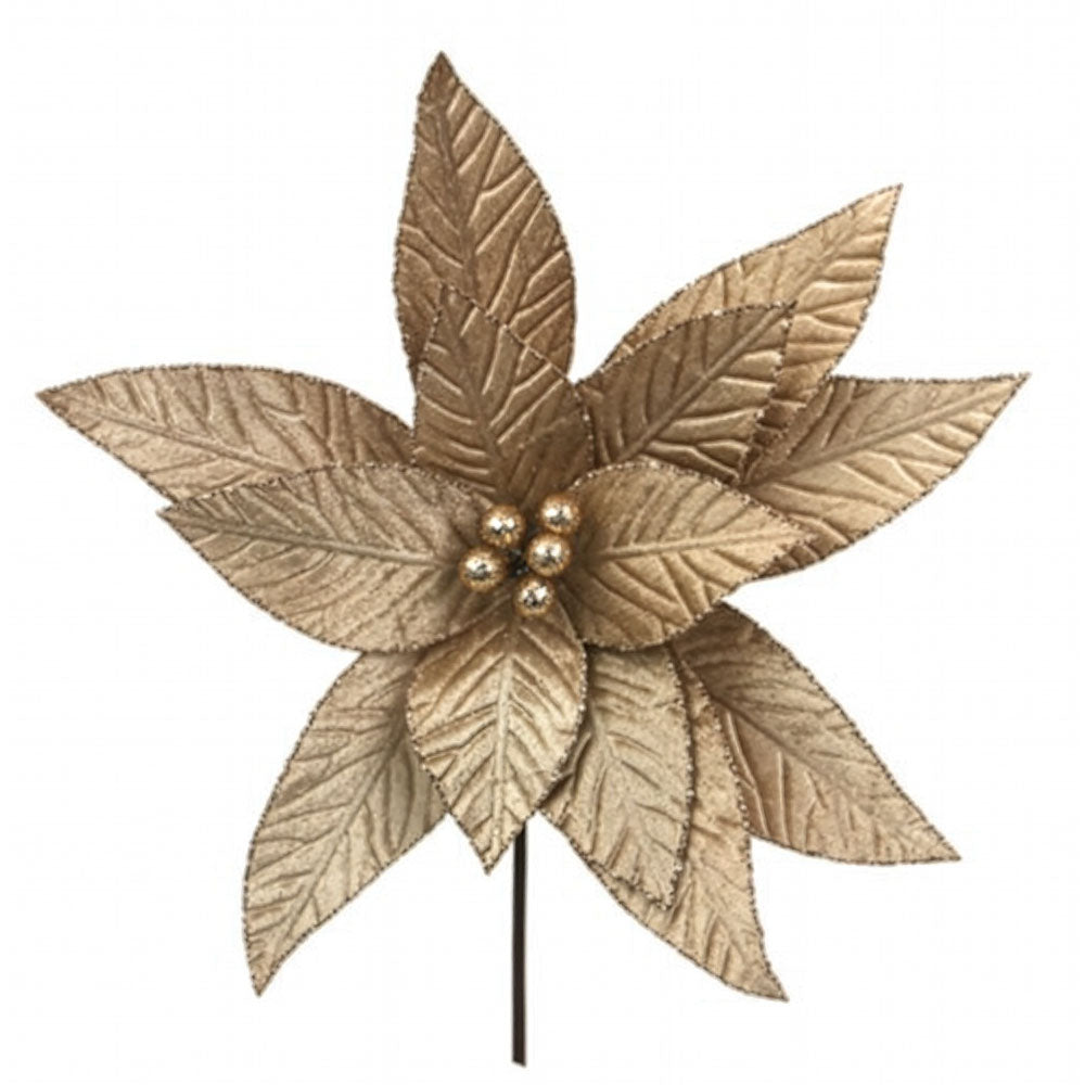 Champagne Velvet Poinsettia Flower Clip with Glitter Edges