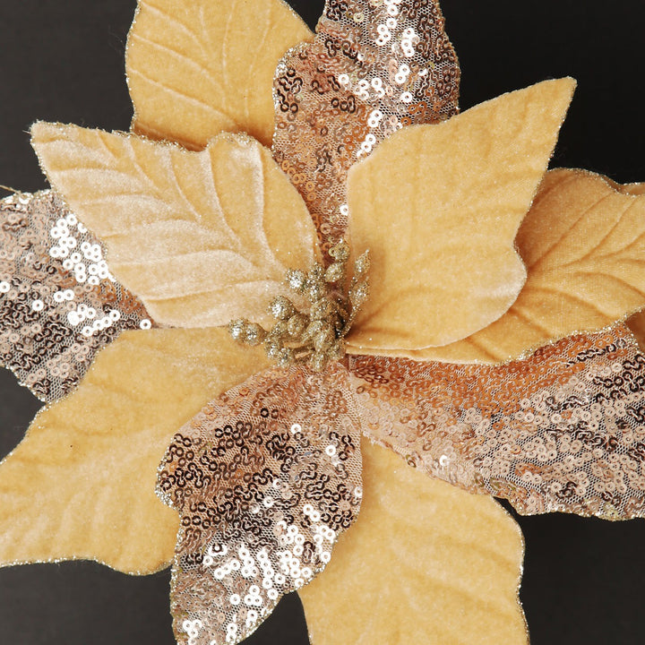 Champagne Velvet Sequin Flower with black background