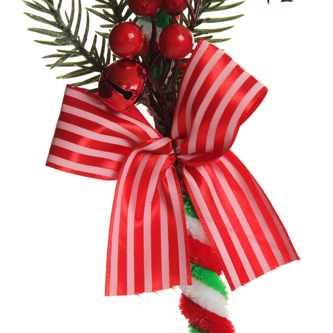 Large Chenille Stick Christmas Candy Cane with Pine and Berries - Set of 2