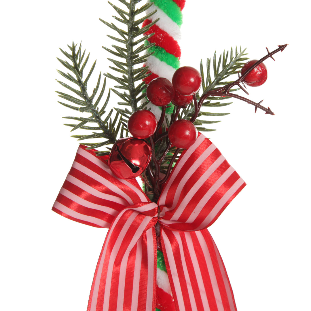 Large Chenille Stick Christmas Candy Cane with Pine and Berries - Set of 2