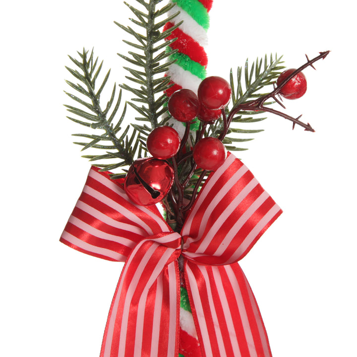 Large Chenille Stick Christmas Candy Cane with Pine and Berries - Set of 2