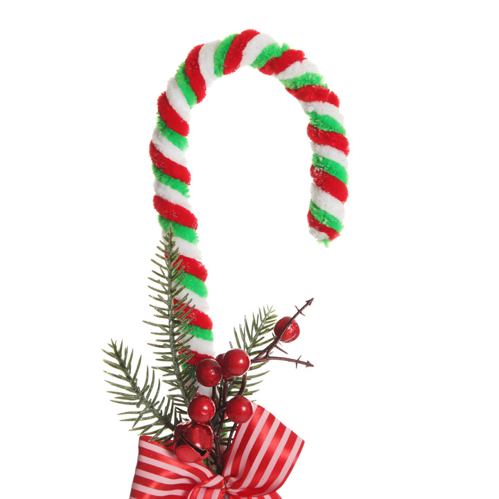 Large Chenille Stick Christmas Candy Cane with Pine and Berries - Set of 2