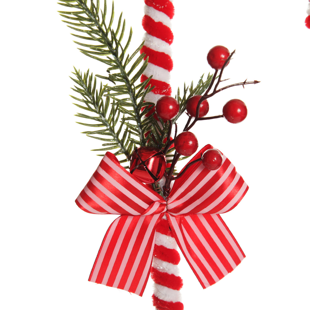 Large Chenille Stick Christmas Candy Cane with Pine and Berries - Set of 2