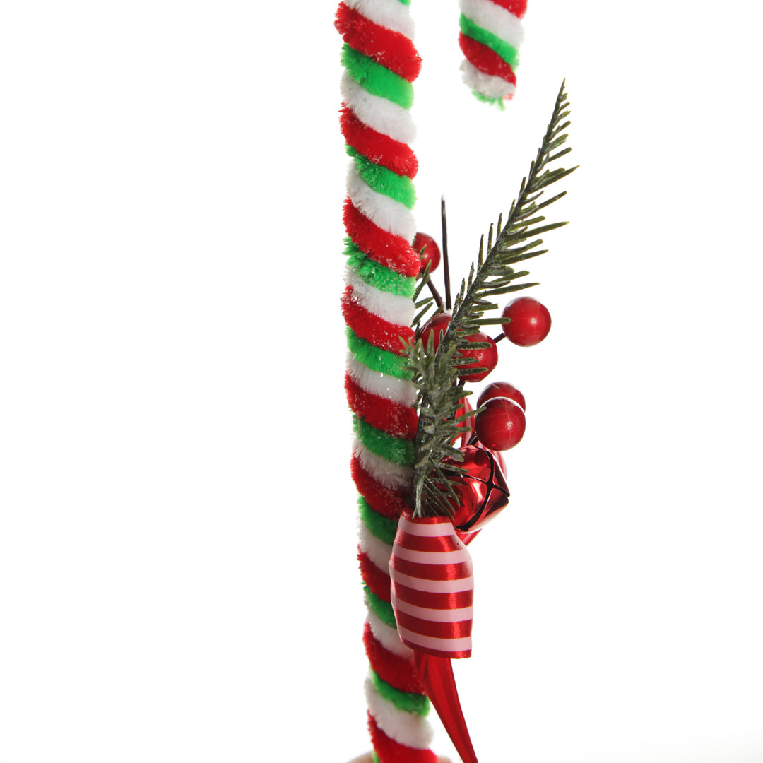 Large Chenille Stick Christmas Candy Cane with Pine and Berries - Set of 2