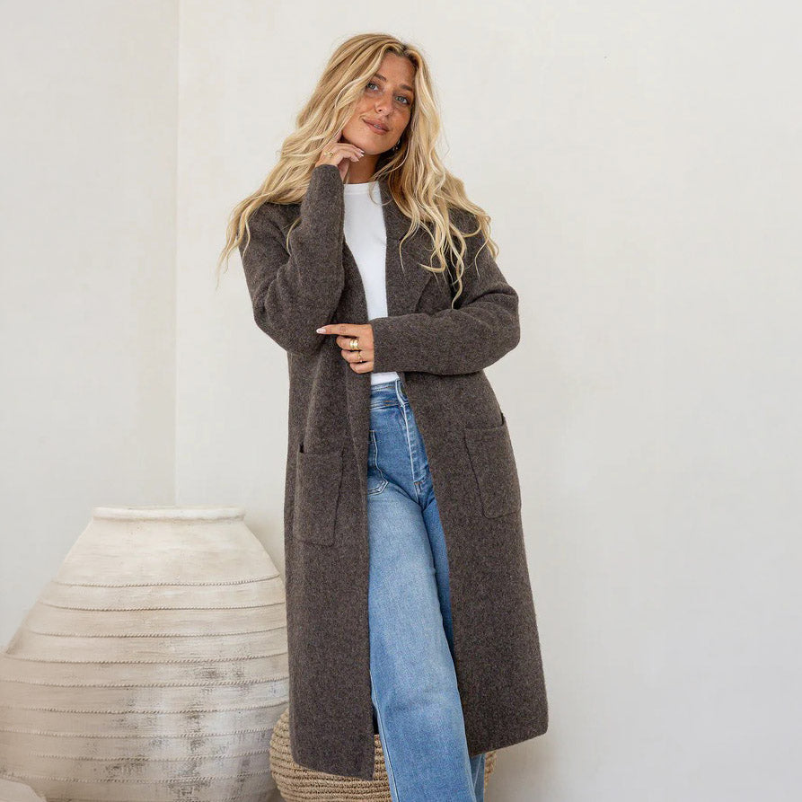 Chocolate Long Knit Cardigan with Pockets - SM