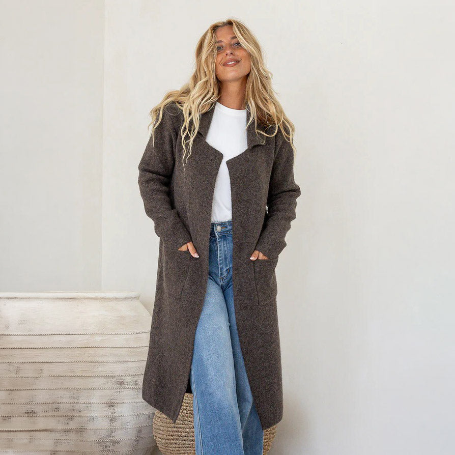 Chocolate Long Knit Cardigan with Pockets - SM