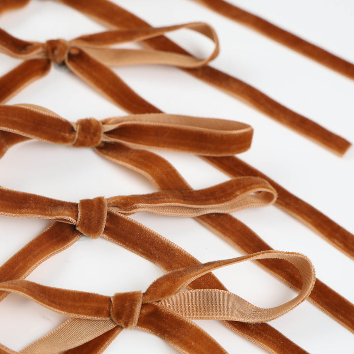 Chocolate Slimline Velvet Bow - Pack of 6