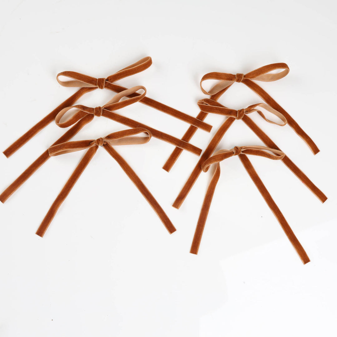 Chocolate Slimline Velvet Bow - Pack of 6