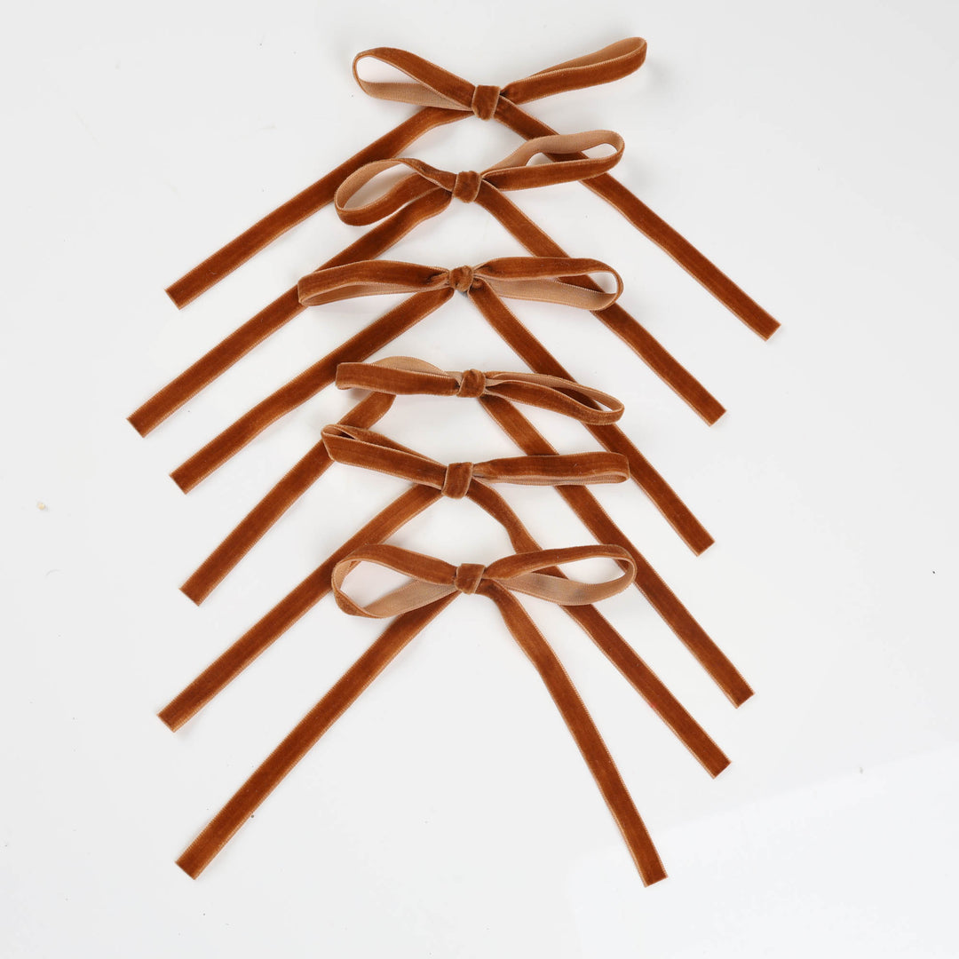 Chocolate Slimline Velvet Bow - Pack of 6