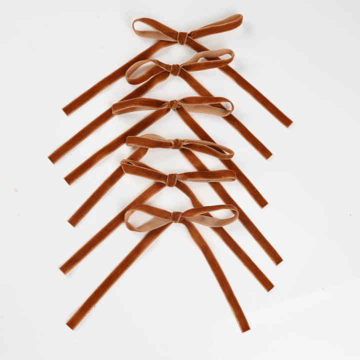 Chocolate Slimline Velvet Bow - Pack of 6