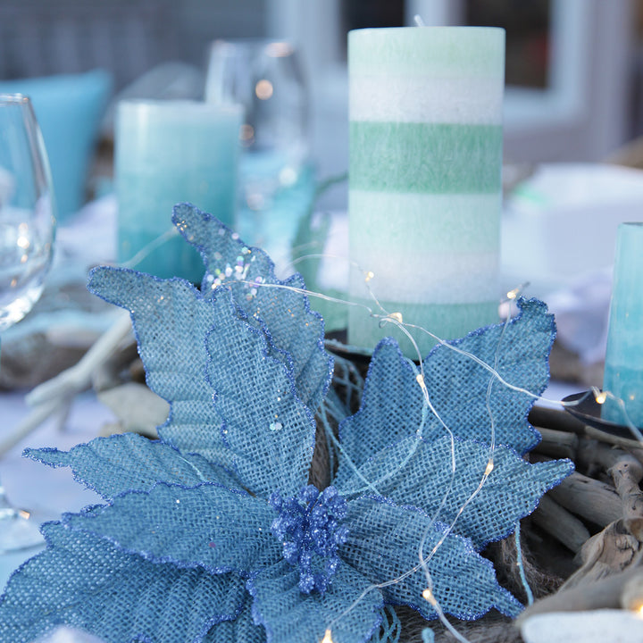 Seafoam Blue Burlap Flower with Background