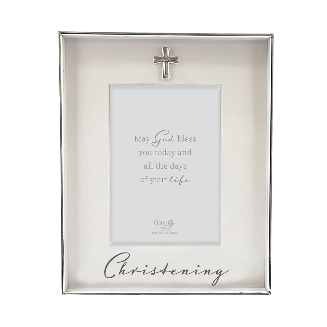 Christening Keepsake Photo Frame with Silver Cross Charm 6x4in