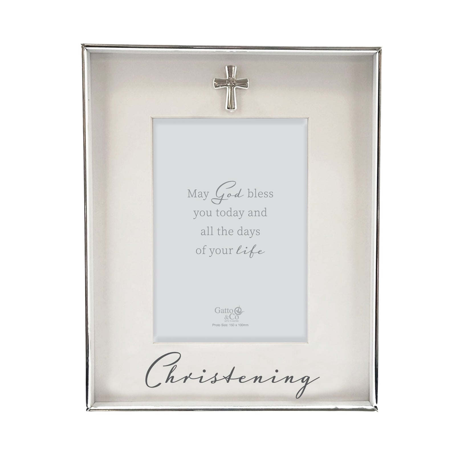 Christening Keepsake Photo Frame with Silver Cross Charm 6x4in