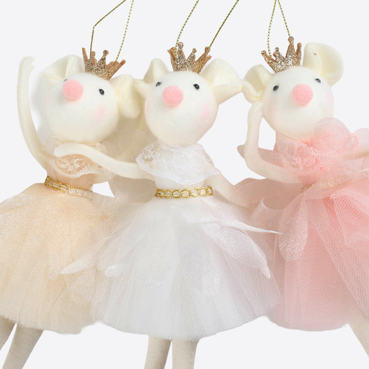 White Christmas Ballerina Mouse Hanging Ornament - 18cm