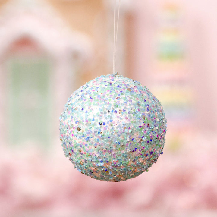 Iridescent Baby Blue Sequin Christmas Ball 10cm