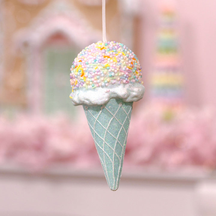 Blue Ice Cream Cone with Rainbow Sprinkles Hanging Decoration