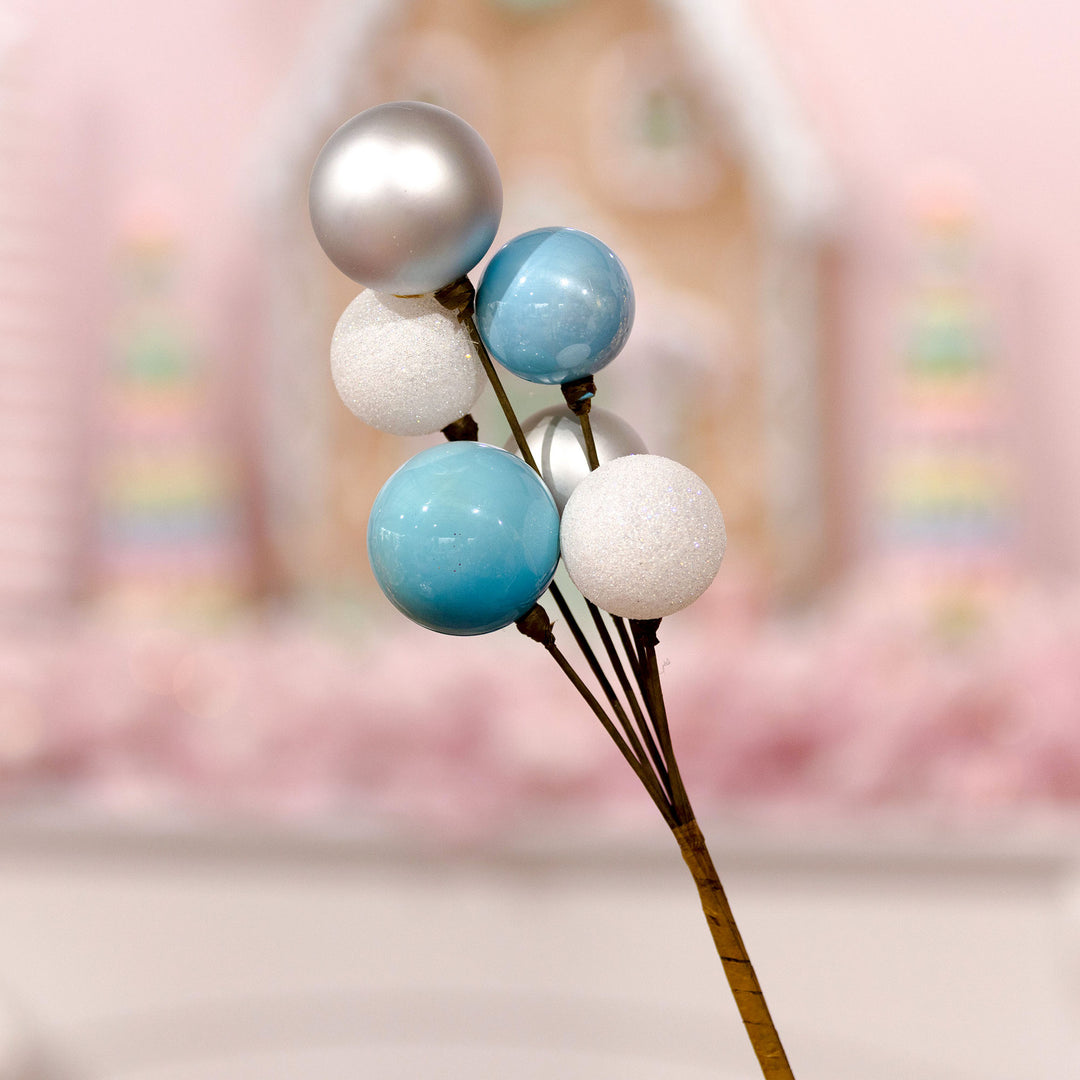 Silver and Blue Christmas Bauble Cluster Pick