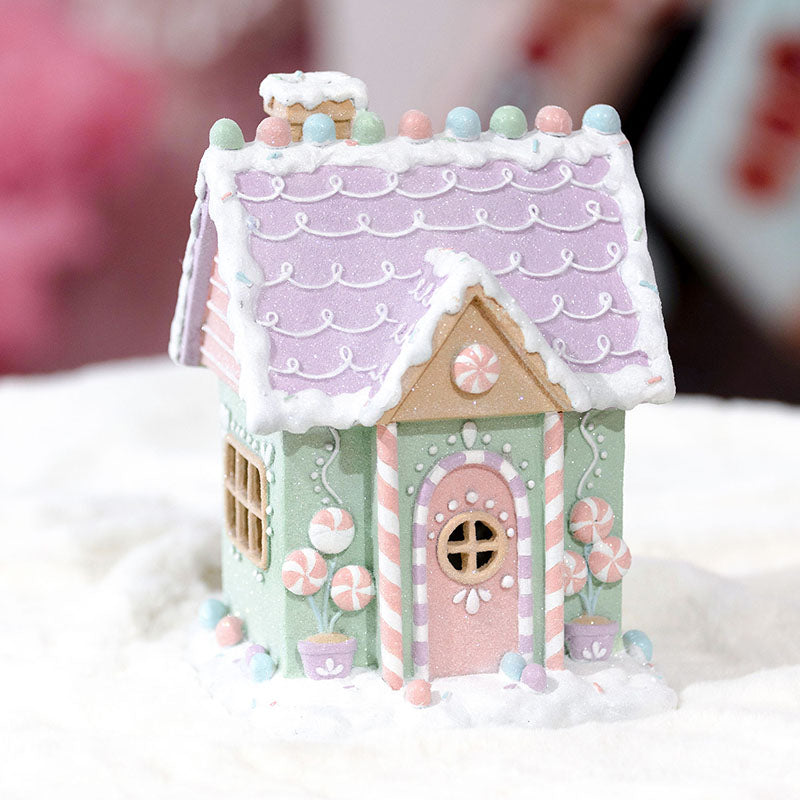 Lightup Pastel Mint and Lilac Gingerbread House Ornament - 26cm(H)