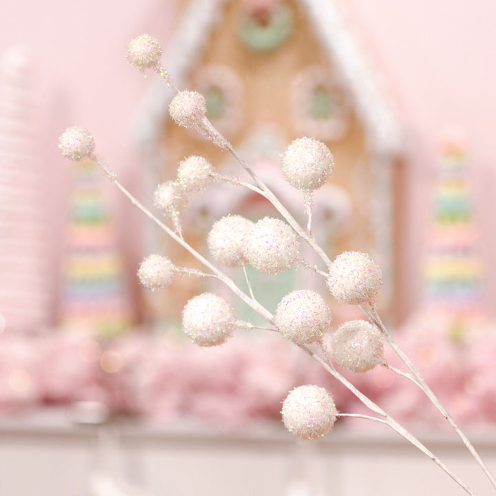 White Glitter Berry Christmas Spray - Set of 2