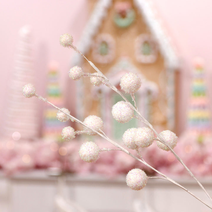 White Glitter Berry Christmas Spray - Set of 2