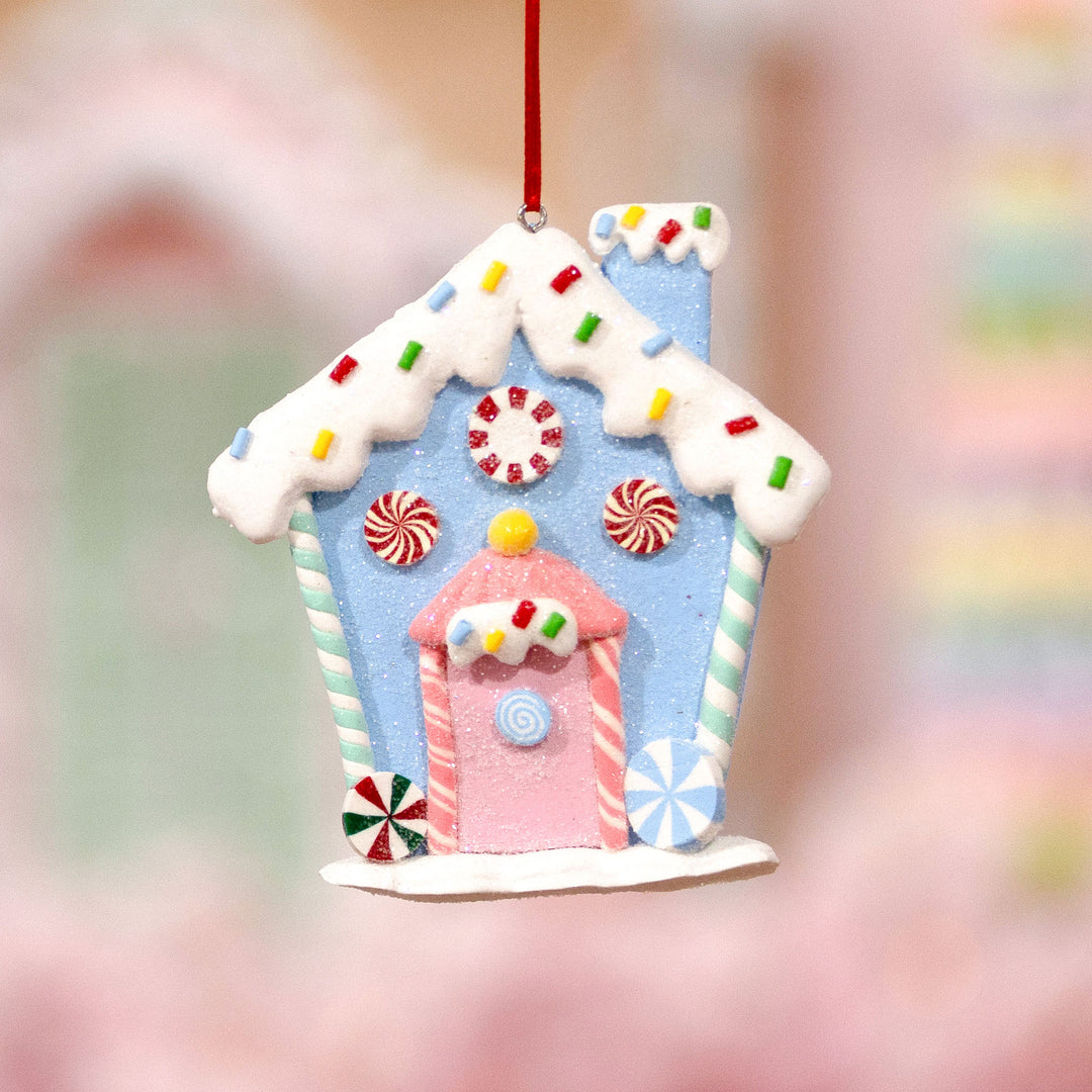 Pastel Blue Candy Gingerbread House Tree Decoration