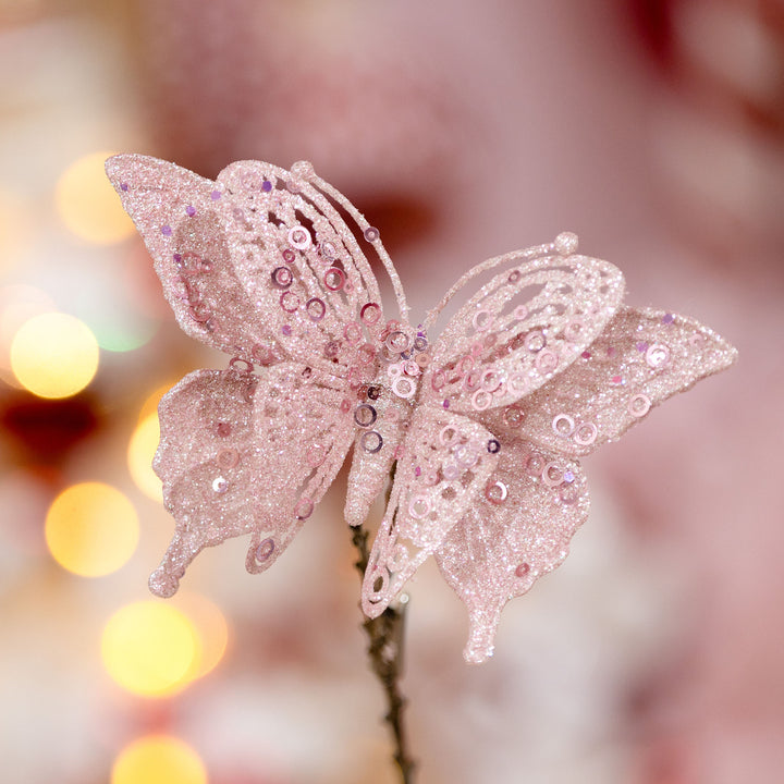 Pink Glitter and Sequin Butterfly Clip