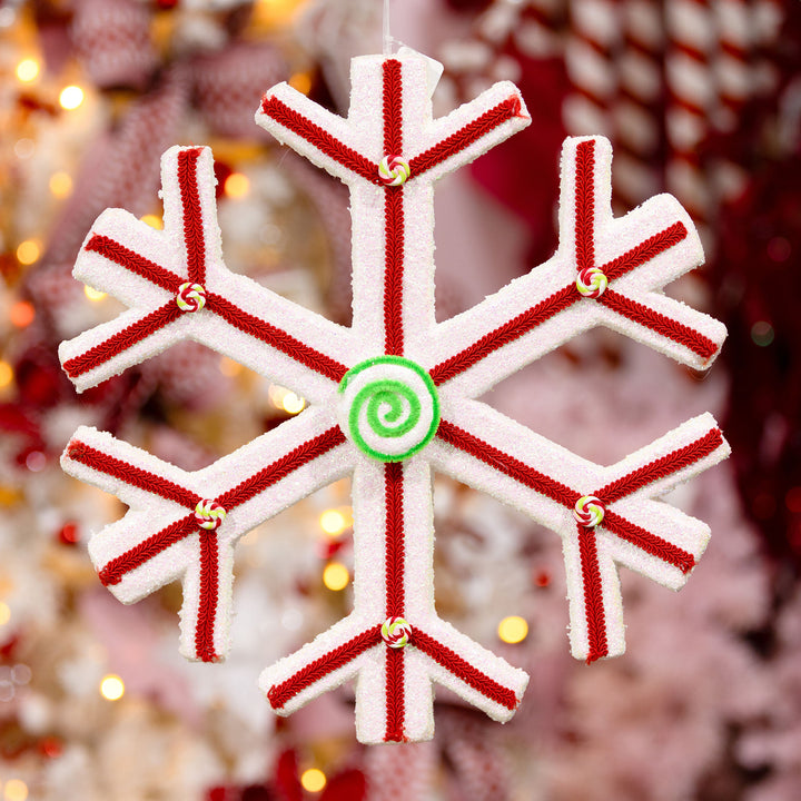 Extra Large White Snowflake with Red Lolly Trim