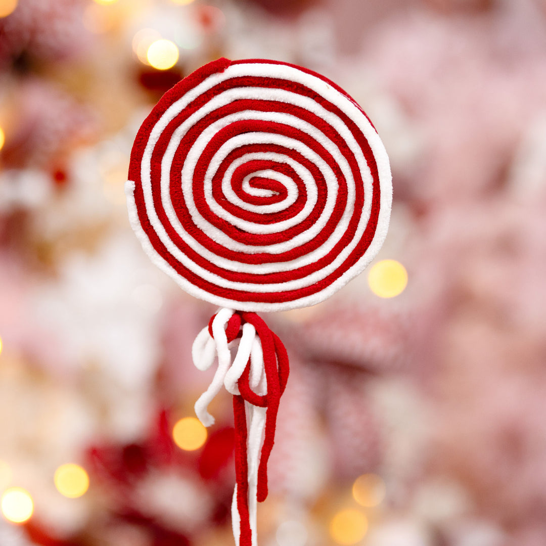 Red and White Felt Lollipop Christmas Pick