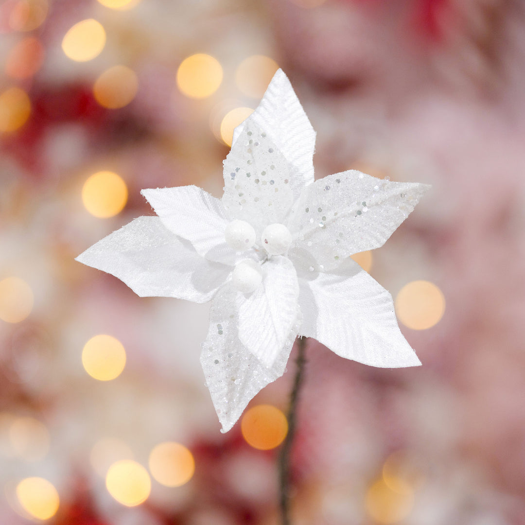 White &amp; Silver Sequin Poinsettia Flower Clip
