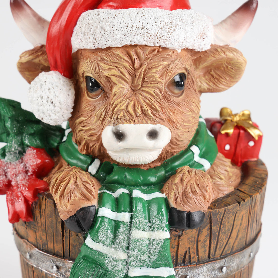 Christmas Highland Cow in Bucket Ornament - 25cm