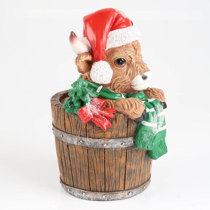 Christmas Highland Cow in Bucket Ornament - 25cm