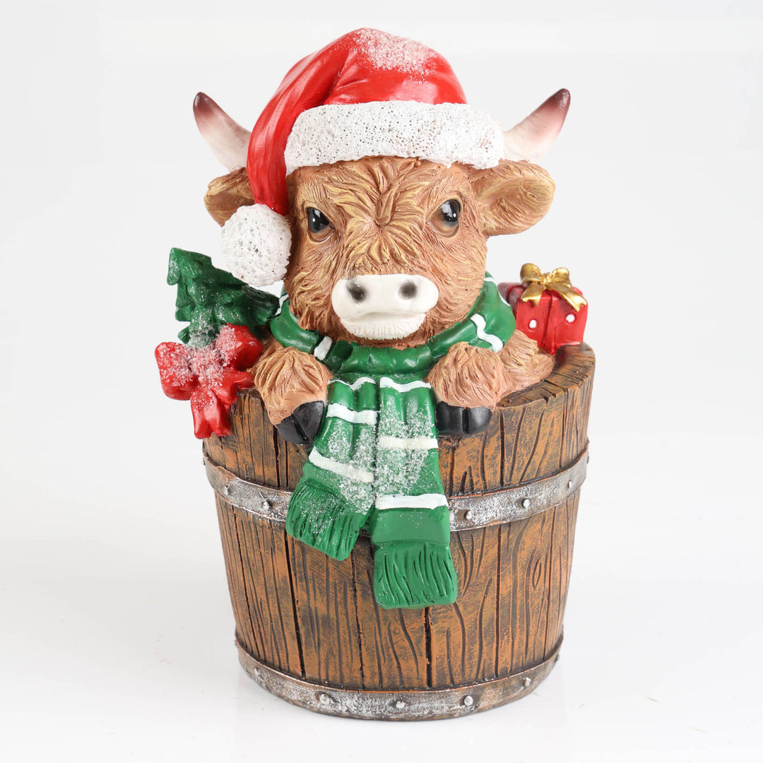 Christmas Highland Cow in Bucket Ornament - 25cm