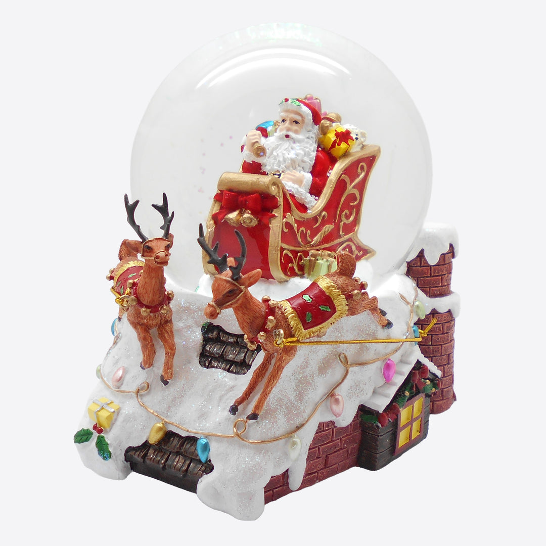 Christmas Santa and Reindeer Musical Snowglobe - 16.5cm