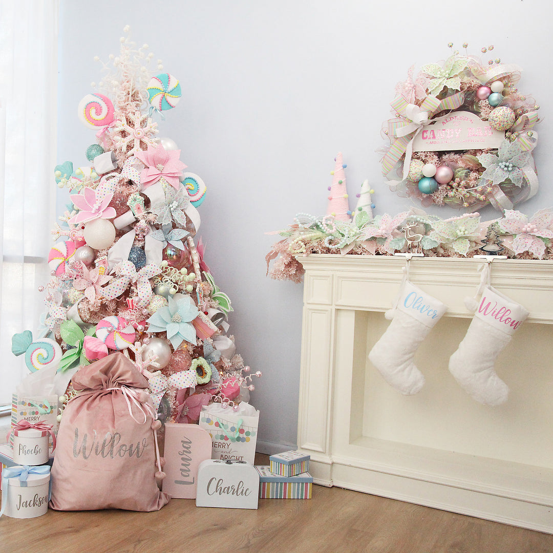 Reversible White Velour and Satin Wired Christmas Ribbon Garland