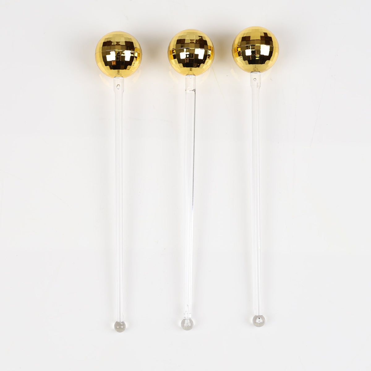 Gold Mirror Ball Swizzel Sticks - Pack of 3