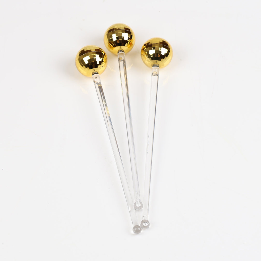 Gold Mirror Ball Swizzel Sticks - Pack of 3
