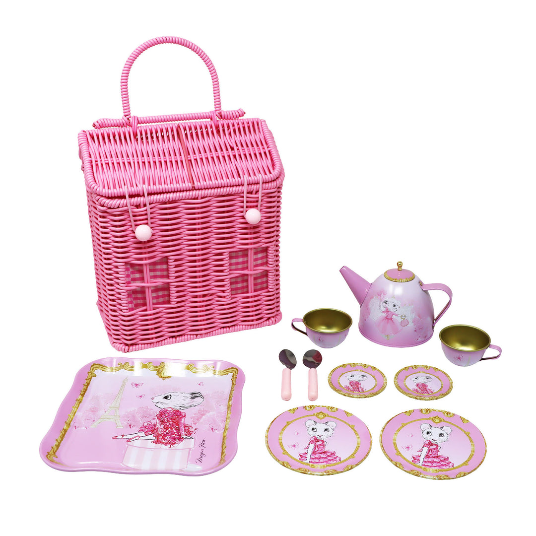 Claris the Chicest Mouse in Paris - Tea Set with Woven Basket - 11 Pcs