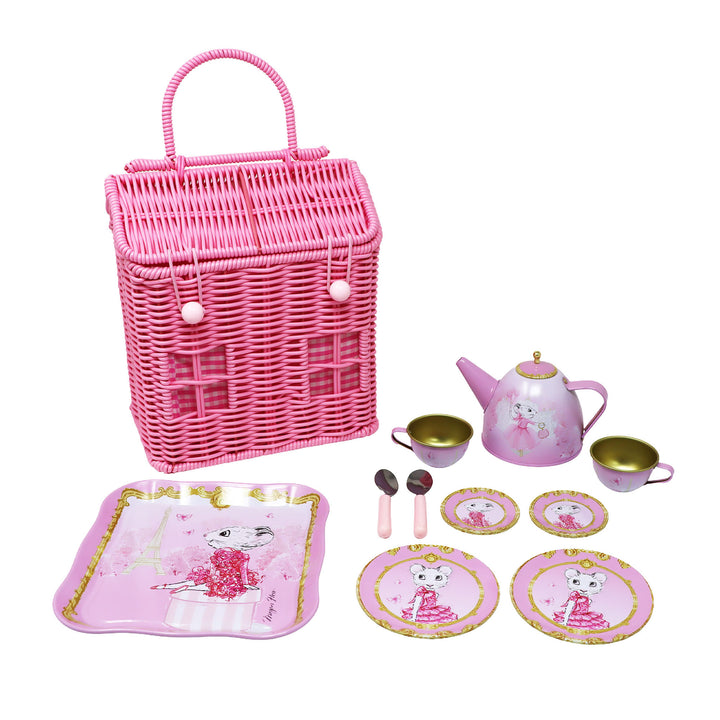 Claris the Chicest Mouse in Paris - Tea Set with Woven Basket - 11 Pcs