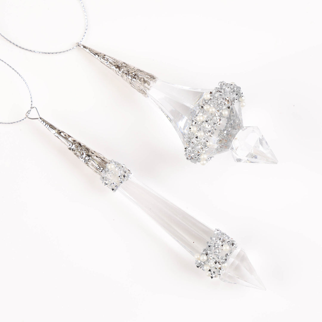 Clear Acrylic Drop Hanging Decoration - Set of 2 - 13cm