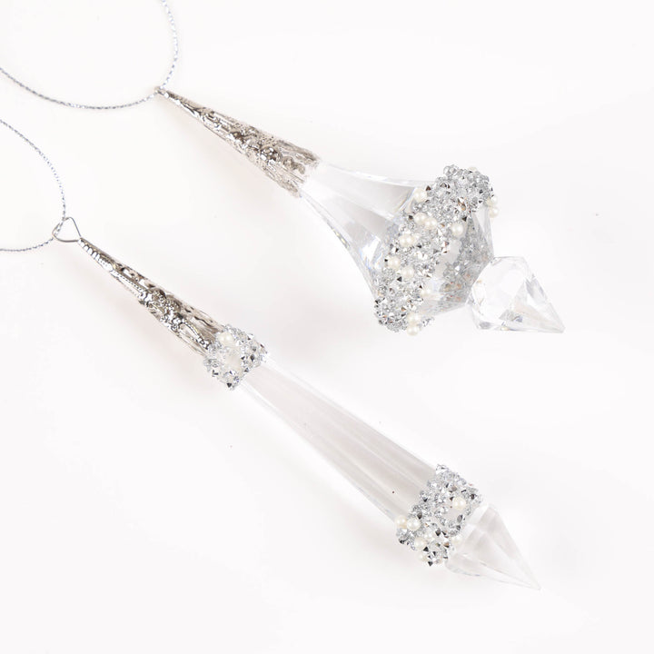 Clear Acrylic Drop Hanging Decoration - Set of 2 - 13cm