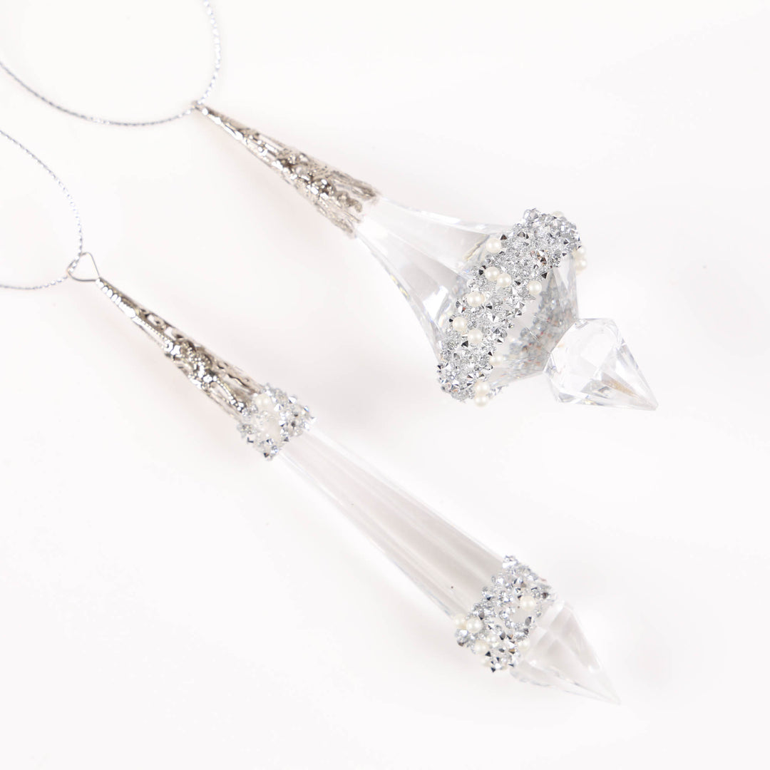 Clear Acrylic Drop Hanging Decoration - Set of 2 - 13cm